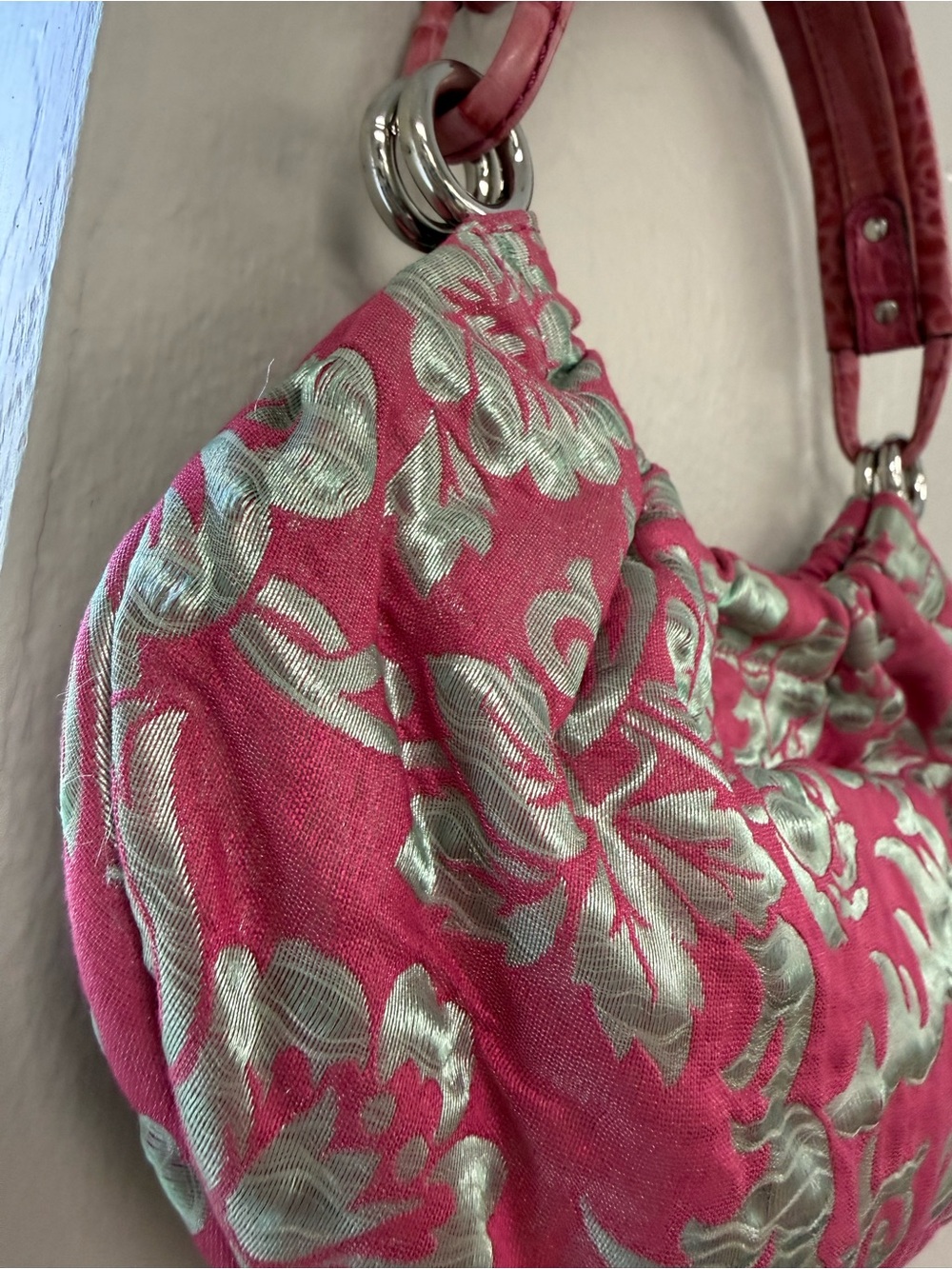 Vintage 2007 Kate Spade  Hobo Bag Pink & Silver Brocade Marina - Picture 12 of 13